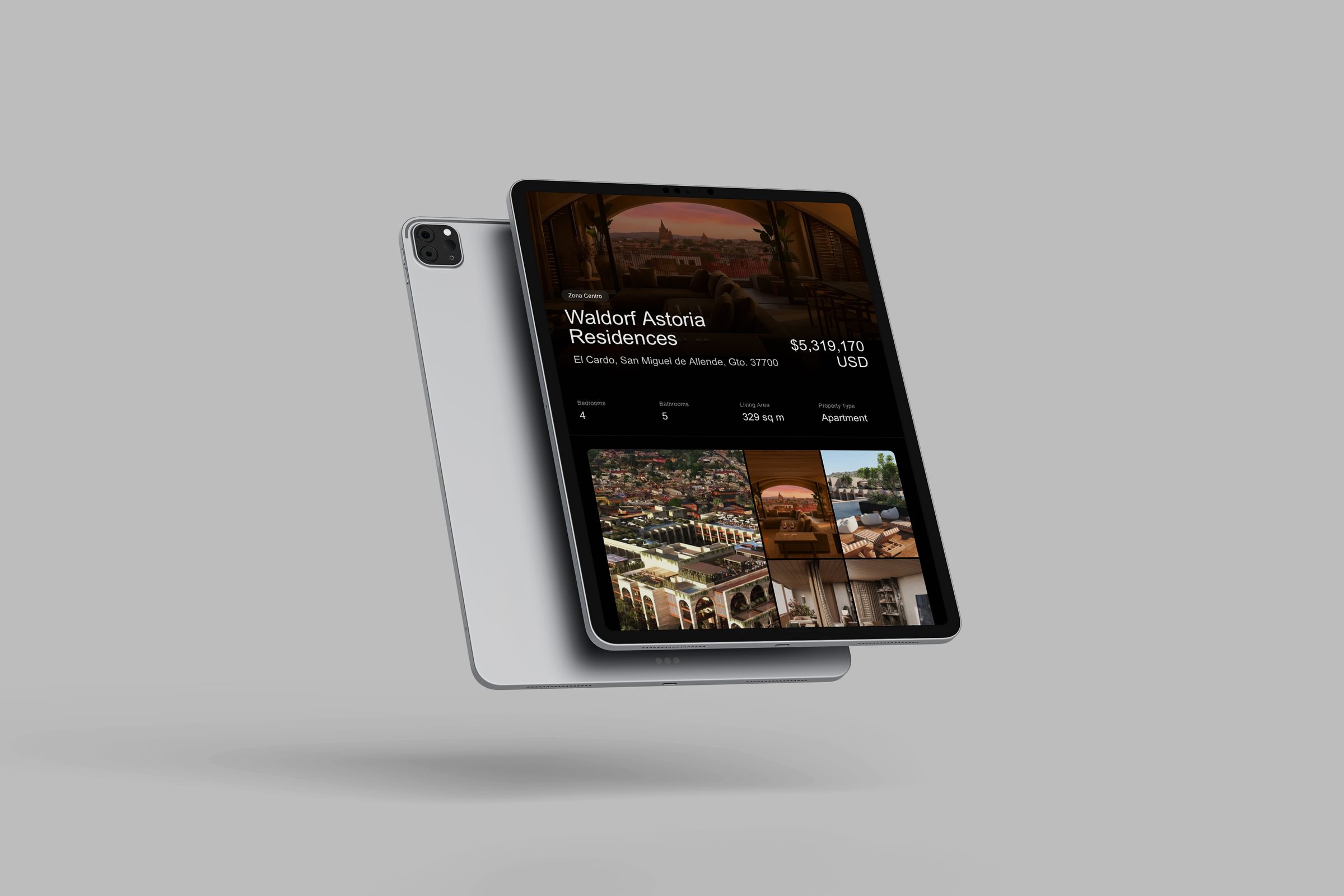 Concreto Collective property page shown on an iPad mockup