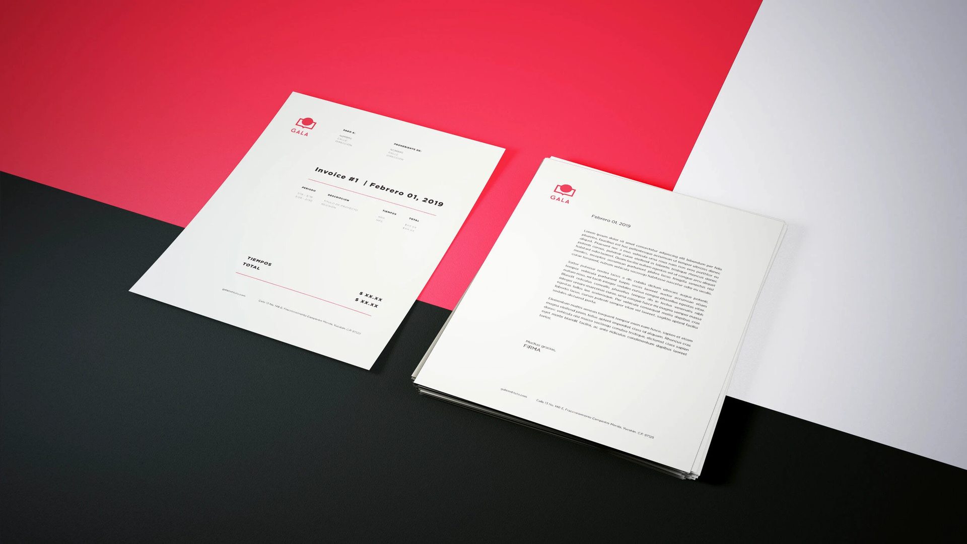 GALA invoice and letterhead
