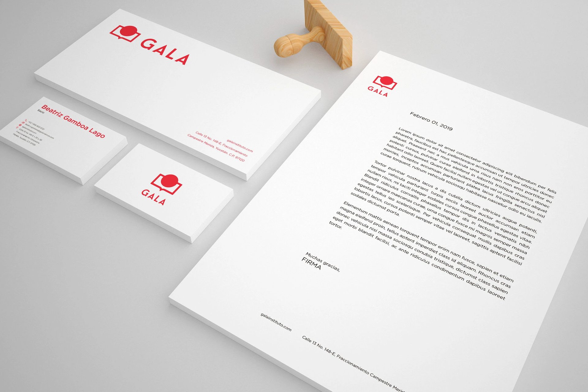 GALA stationery system, envelope, letterhead and business cards