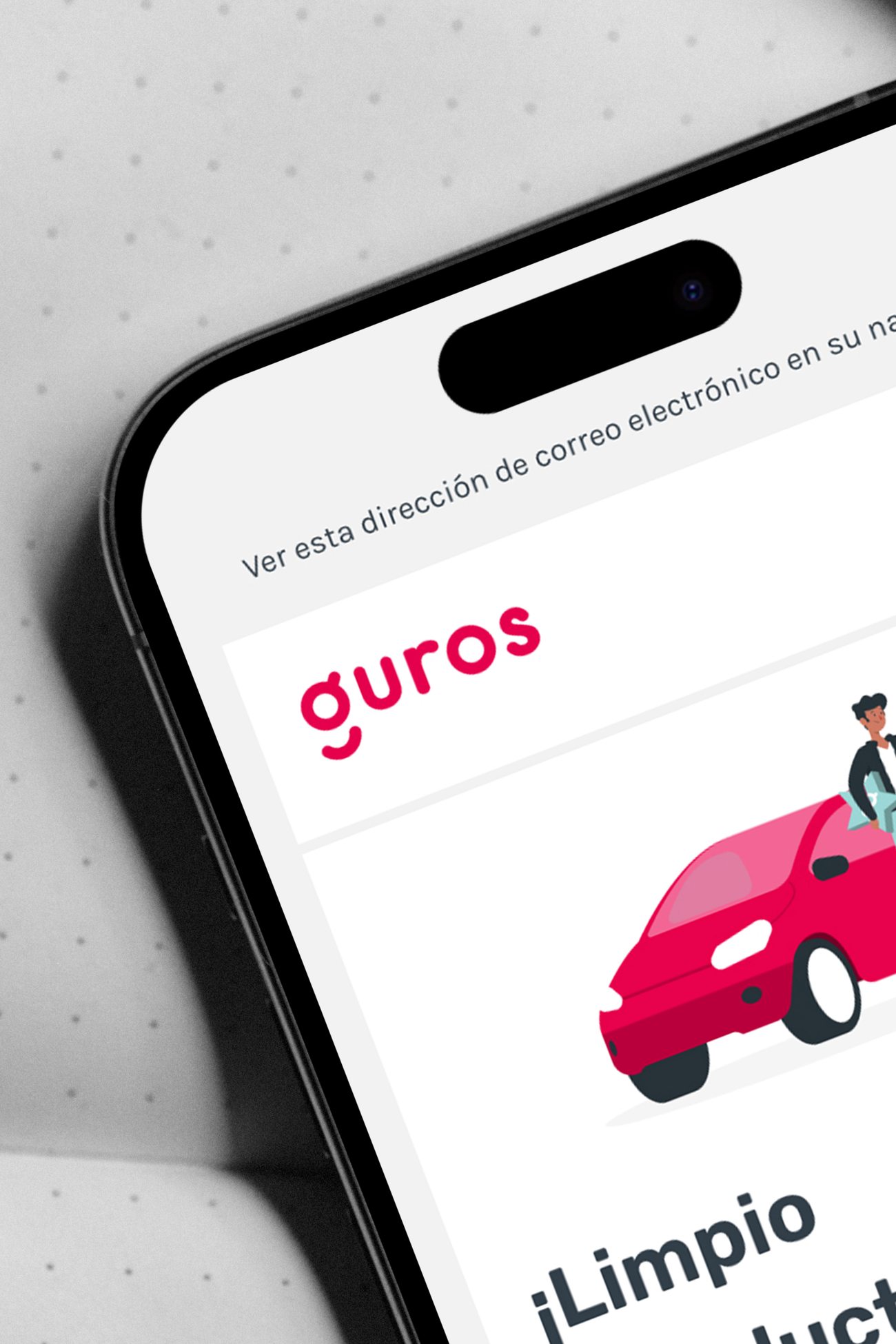 Close view of the Guros app login screen on an iPhone