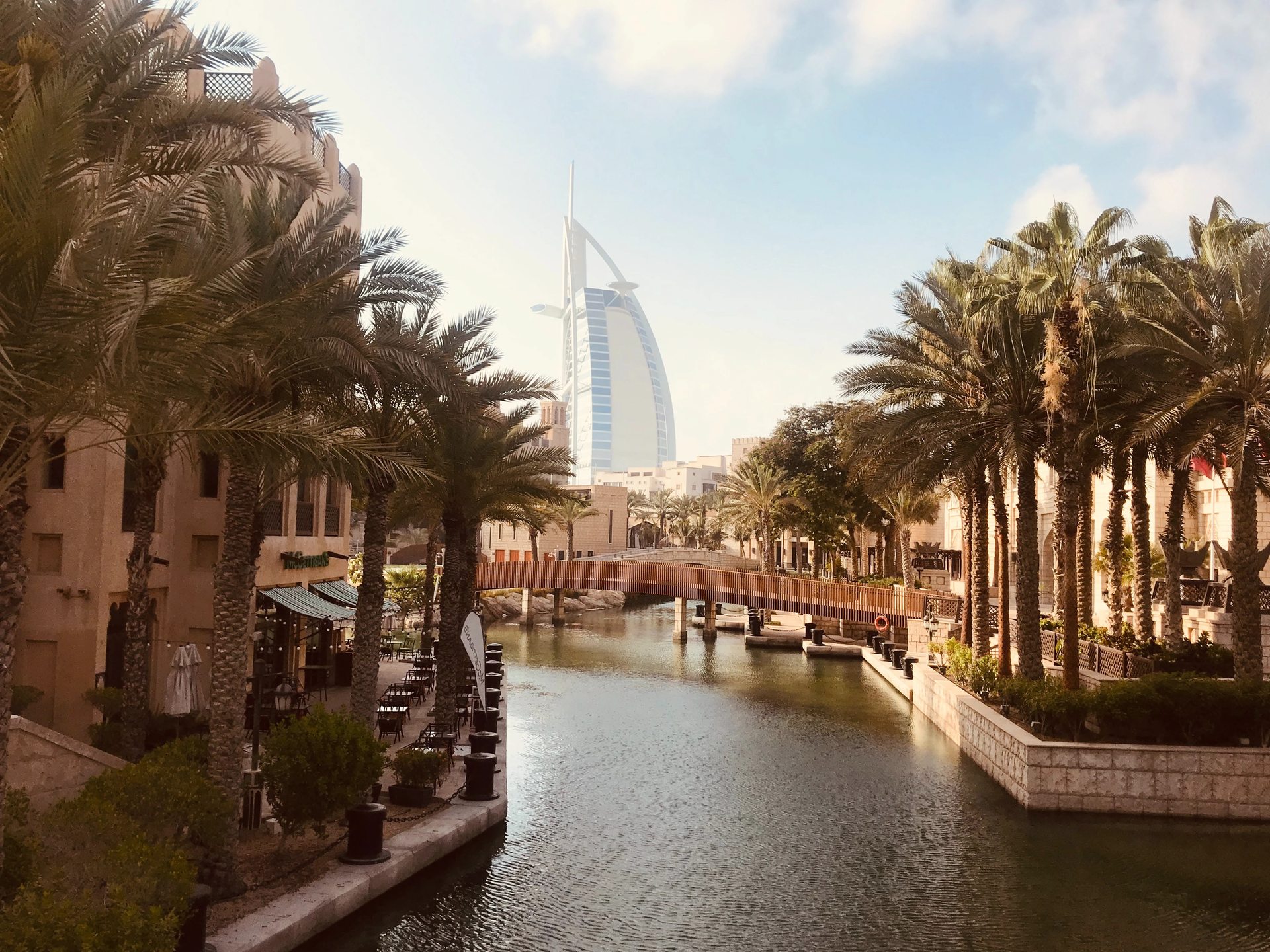 Madinat Jumeirah canal with the Burj Al Arab in the background, Dubai