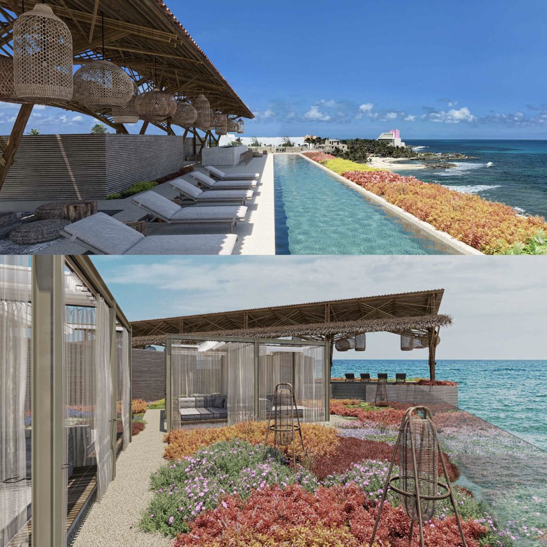 Santua hotel pool and oceanfront cabana renders